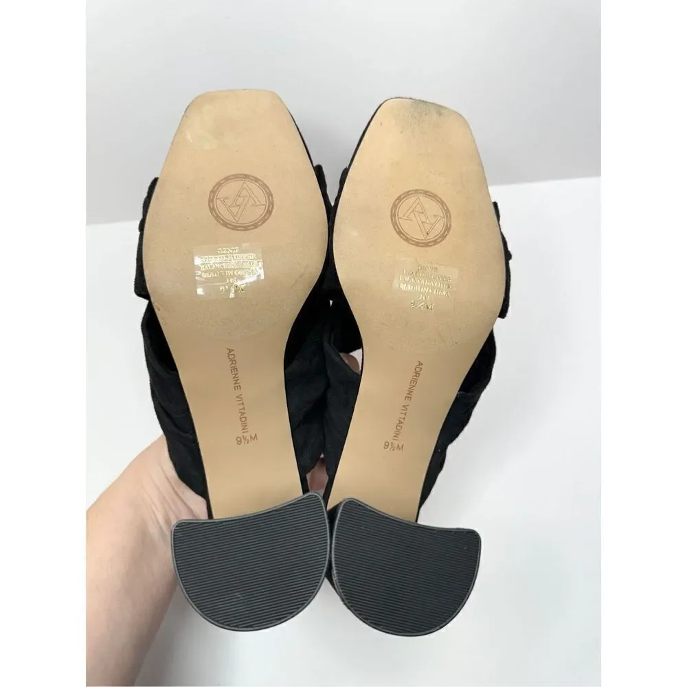 Adrienne Vittadini Sandals Womens 9.5 Crossover Black Faux‎ Suede Chunky Heels